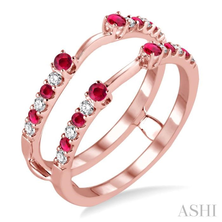 2 MM & 1.5 MM Ruby and 1/5 Ctw Round Cut Diamond Precious Insert Ring in 14K Rose Gold