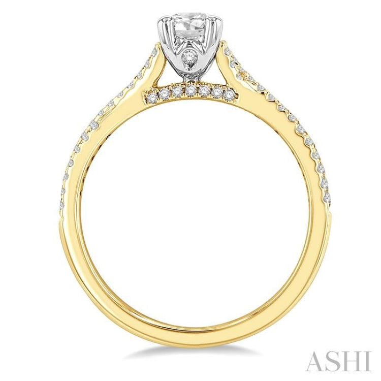 1/4 Ctw Split Criss Cross Oval Shape Round Cut Diamond Semi-Mount Engagement Ring in 14K Yellow and White Gold