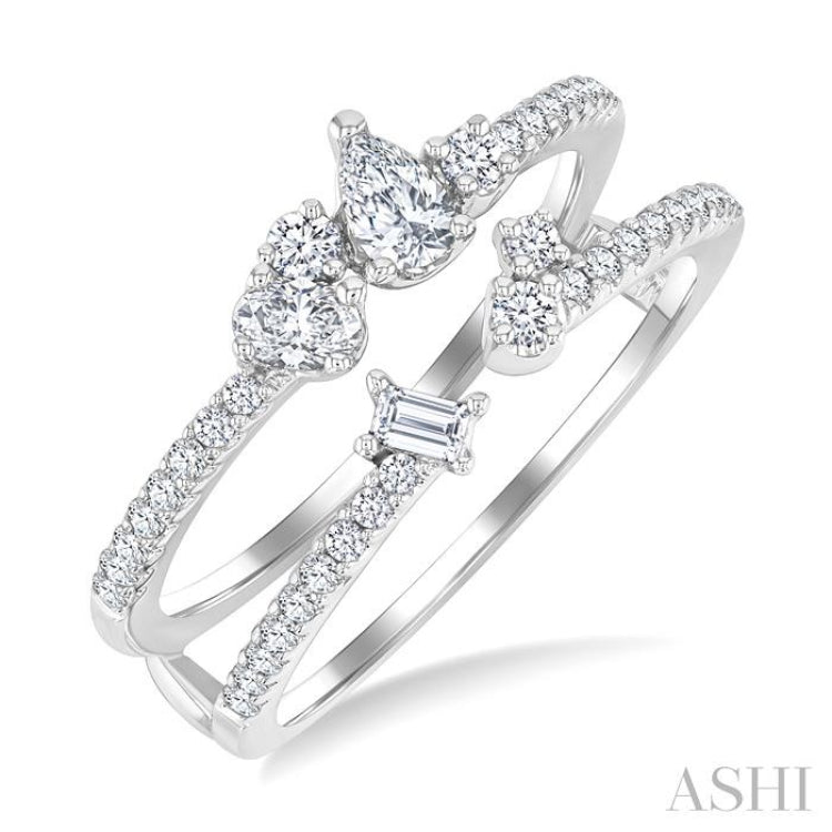 5/8 Ctw Mixed Diamond Cut Fashion Open Ring in 14K White Gold