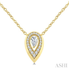 1/3 Ctw Open Window Pear and Round Cut Golden Glow Diamond Fashion Pendant With Chain in 14K Yellow Gold