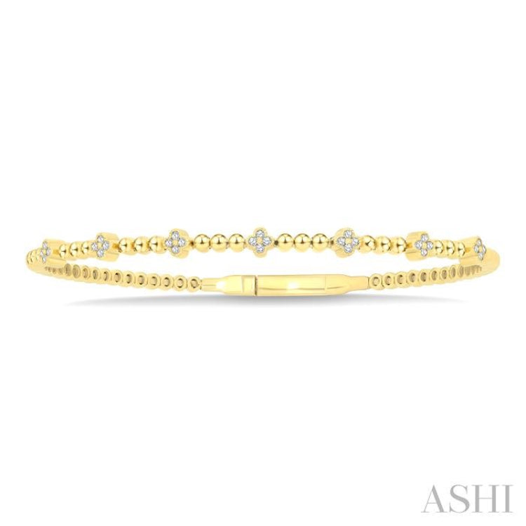 1/6 Ctw Round Cut Bead Bijoux Diamond Clover Bead Fashion Flex Bangle in 10K Yellow Gold