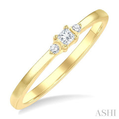 1/10 Ctw Three Stone Princess and Round Cut Diamond Petite Fashion Ring in 10K Yellow Gold