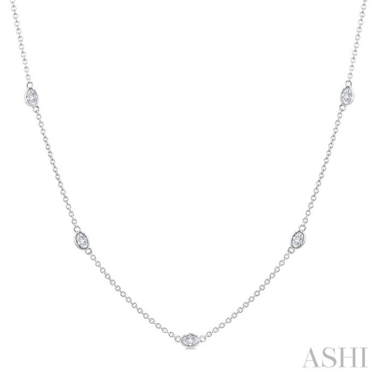1 Ctw Bezel Set Oval Cut Diamond Station Necklace in 14K White Gold
