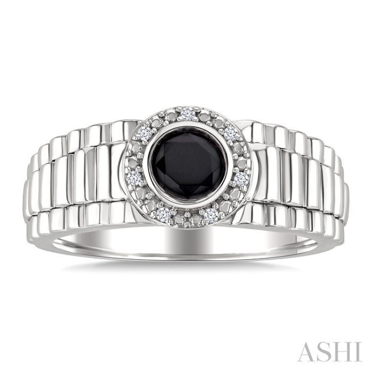6 MM Round Shape Onyx and 1/20 Ctw Round Cut Diamond Semi-precious Men's Ring in Sterling Silver