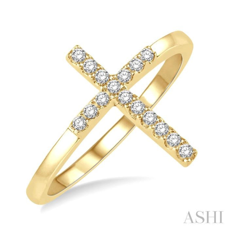1/6 Ctw Cross Petite Round Cut Diamond Ring in 10K Yellow Gold