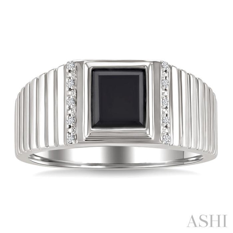 8x7 MM Octagon Shape Onyx and 1/20 Ctw Round Cut Diamond Semi-precious Men's Ring in Sterling Silver