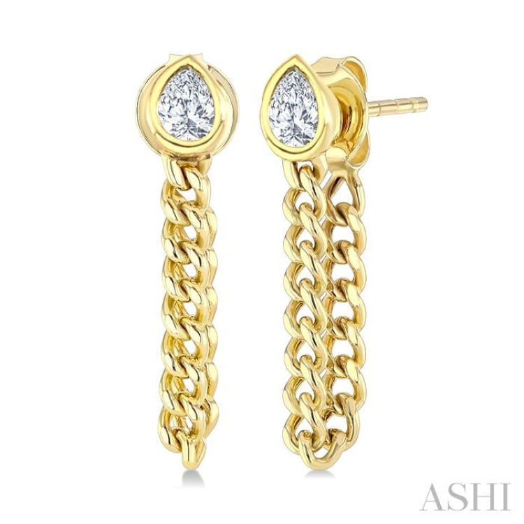 1/3 Ctw Bezel Set Pear Cut Diamond Curb Link Fashion Earrings in 14K Yellow Gold