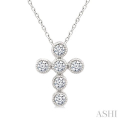 1/20 Ctw Round Cut Diamond Bezel Set Cross Petite Pendant With Chain in 10K White Gold