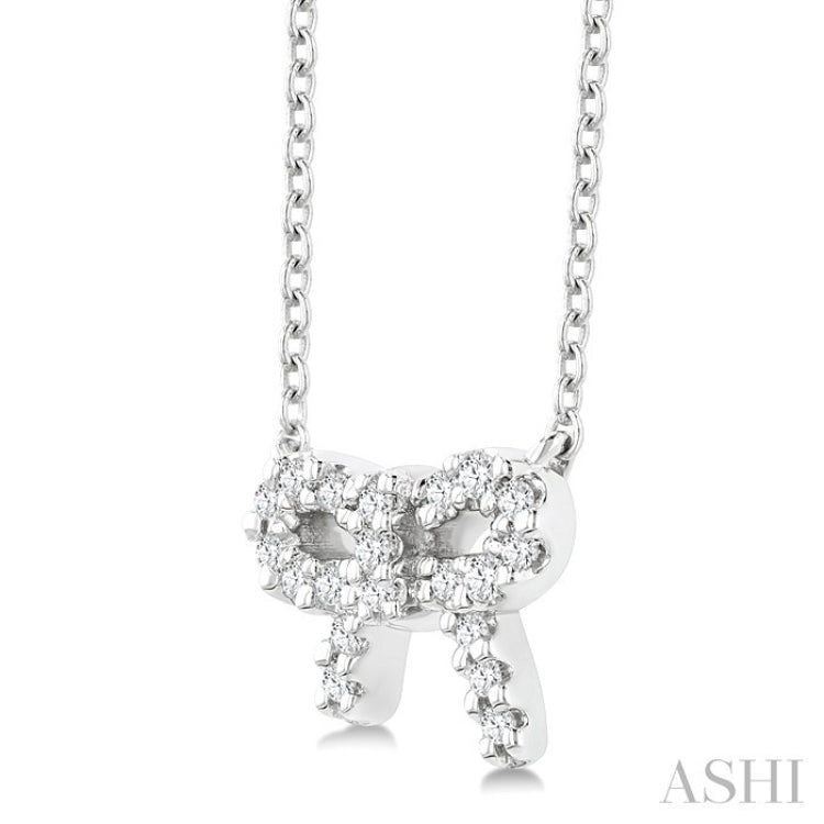 1/8 Ctw Bow Round Cut Diamond Petite Fashion Pendant With Chain in 10K White Gold