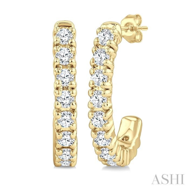 1/4 Ctw Petite Round Cut Diamond Fashion Half Hoop Earrings in 10K Yellow Gold