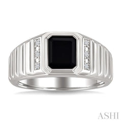 8x7 MM Octagon Shape Onyx and 1/20 Ctw Round Cut Diamond Semi-precious Men's Ring in Sterling Silver