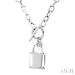 1/10 Ctw Lock & Key Toggle Round Cut Diamond Fashion Necklace in Sterling Silver