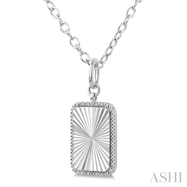1/10 Ctw Rectangular Fluted Medallion Round Cut Diamond Pirouette Pendant With Chain in Sterling Silver