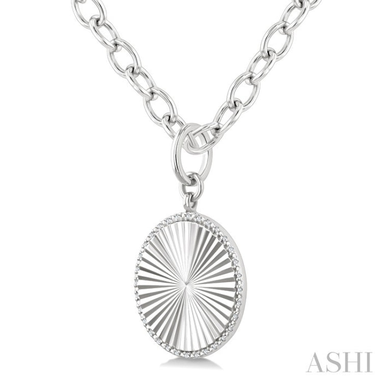 1/10 Ctw Round Fluted Medallion Round Cut Diamond Pirouette Pendant With Chain in Sterling Silver