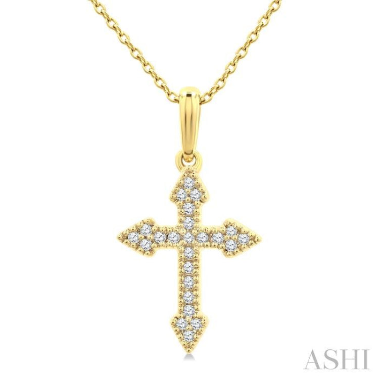 1/8 Ctw Round Cut Diamond Cross Petite Pendant With Chain in 10K Yellow Gold