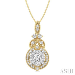 1/2 Ctw Lovebright Circular Shape Round Cut Diamond Pendant With Chain in 14K Yellow and White Gold