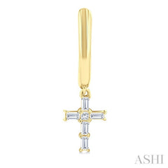 1/5 Ctw Princess and Baguette Cut Diamond Cross Petite Fashion Hoop Earrings in 10K Yellow Gold