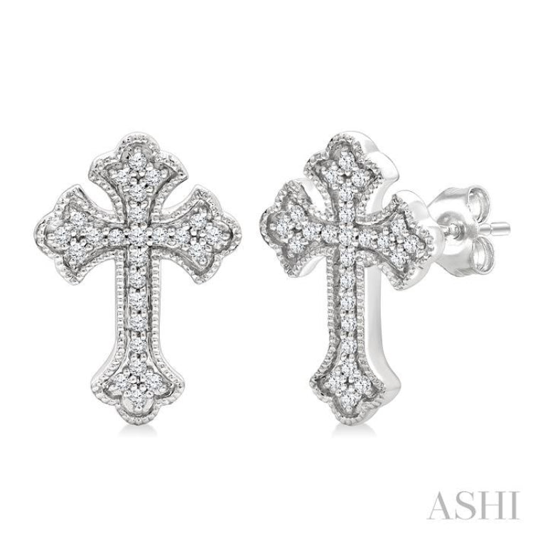 1/6 Ctw Round Cut Diamond Cross Petite Fashion Earrings in 10K White Gold
