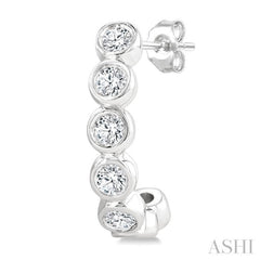 1/4 Ctw Petite Bezel Set Round Cut Diamond Fashion Half Hoop Earrings in 10K White Gold