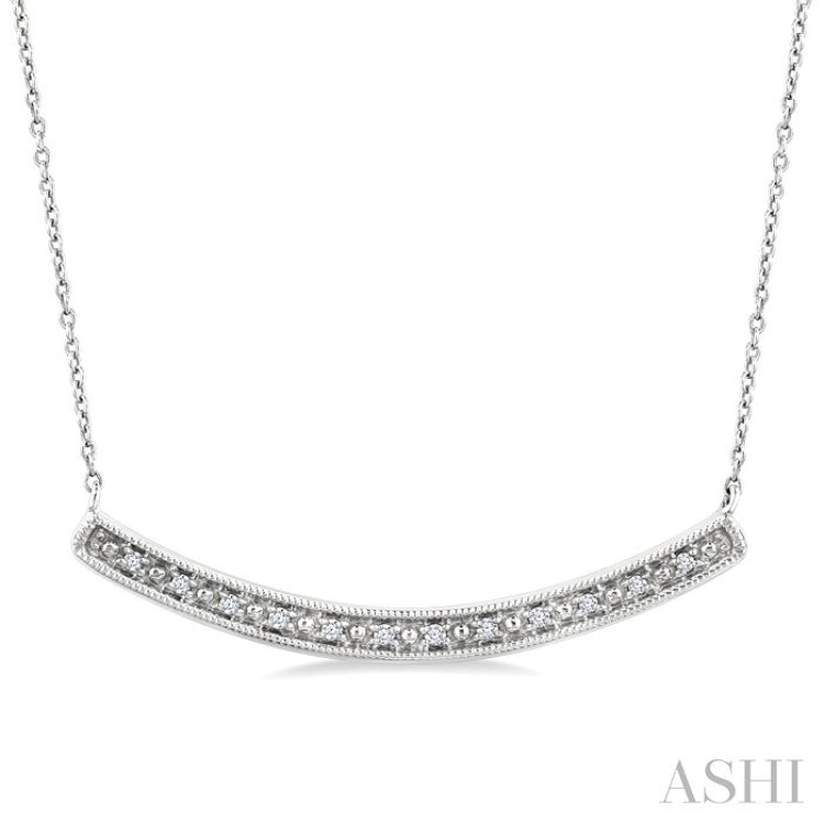1/20 Ctw Round Cut Diamond Curved Bar Pendant With Chain in Sterling Silver