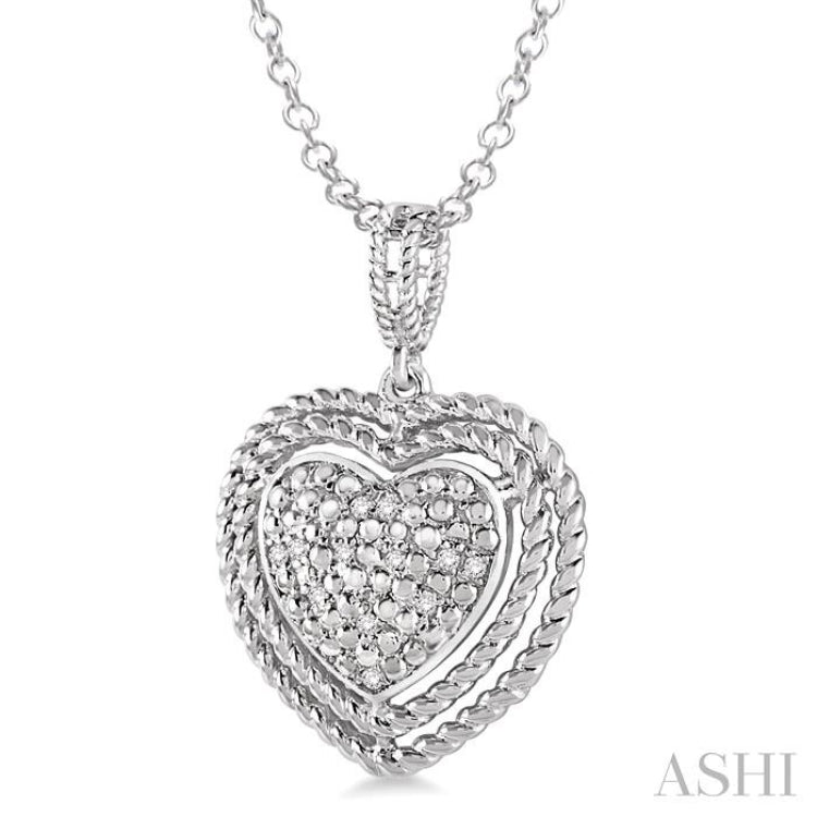 1/20 Ctw Round Cut Diamond Heart Pendant in Sterling Silver with Chain