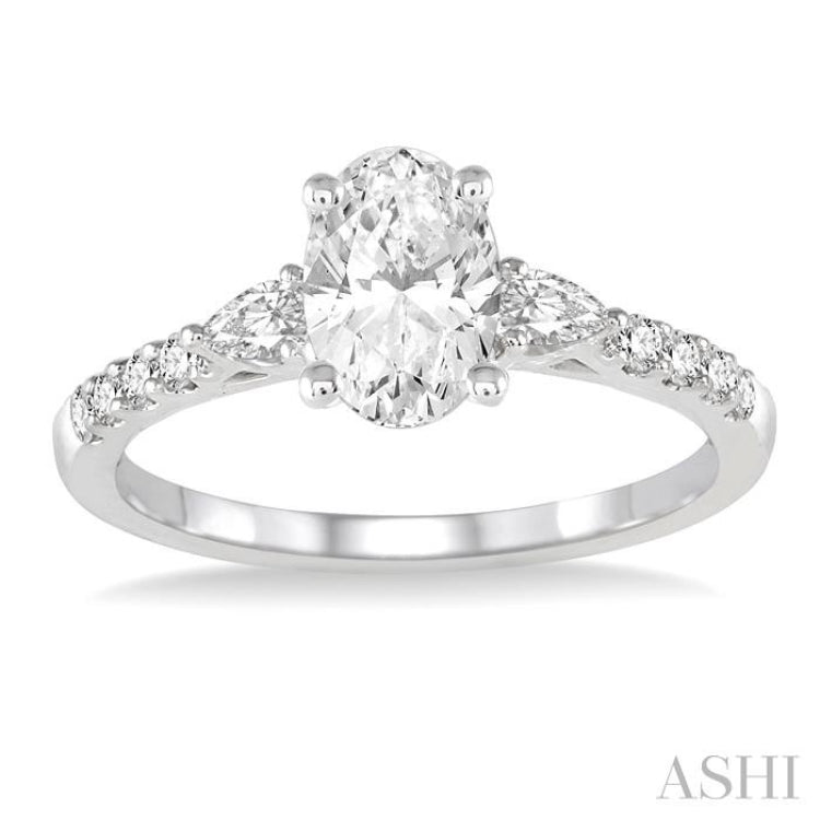 3/8 Ctw Oval Shape Pear & Round Cut Diamond Semi-Mount Engagement Ring in 14K White Gold