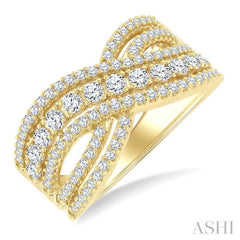 1 Ctw Round Cut Diamond Criss Cross Bold Fashion Band in 14K Yellow Gold