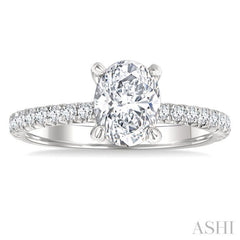1/2 Ctw Oval Shape Semi-Mount Diamond Engagement Ring in 14K White Gold