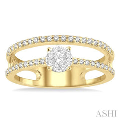 1/3 Ctw Twin Band Round Shape Lovebright Round Cut Diamond Fashion Ring in 14K Yellow and White Gold