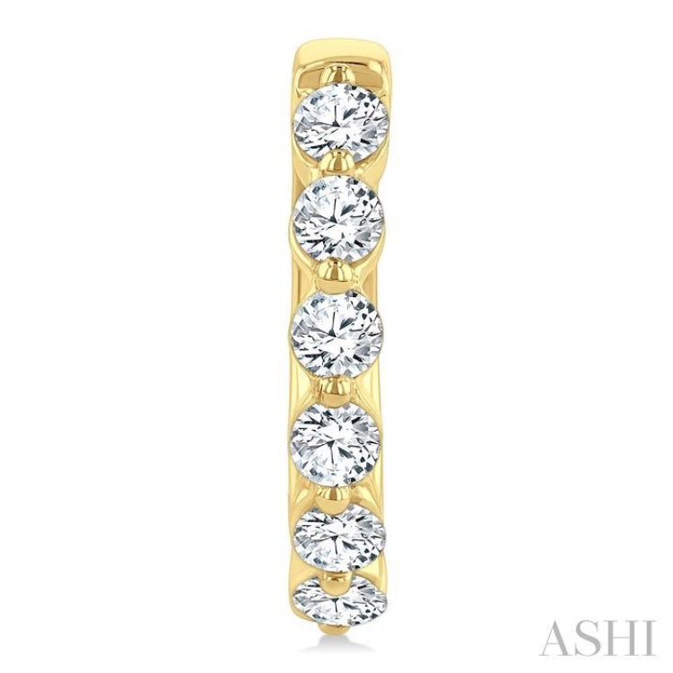 1 Ctw Prong Set Round Cut Diamond Hoop Earrings in 14K Yellow gold
