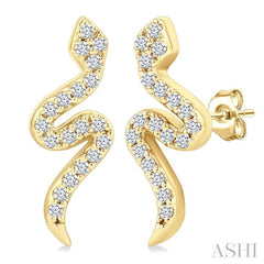 1/8 Ctw Petite Snake Round Cut Diamond Fashion Stud Earring in 10K Yellow Gold