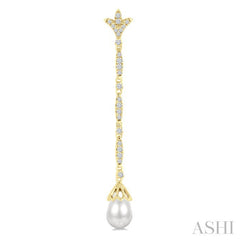 9X7 MM Marquise Link Teardrop Cultured Pearl and 1/2 Ctw Round Cut Diamond Long Earring in 14K Yellow Gold