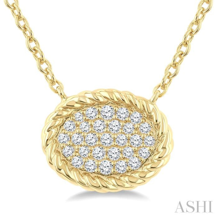 1/5 Ctw Pave Set Oval Shape Round Cut Diamond Fashion Pendant With Chain in 10K Yellow Gold