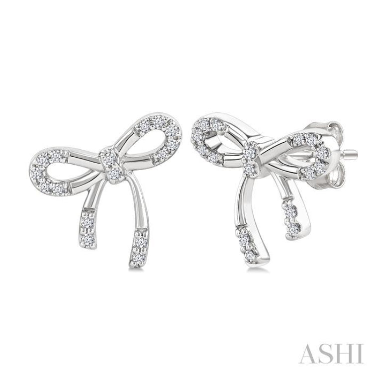1/10 Ctw Bow Round Cut Diamond Fashion Earrings in Sterling Silver