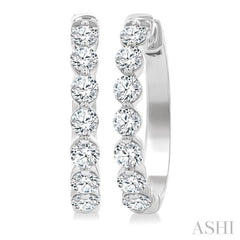 2 Ctw Prong Set Round Cut Diamond Hoop Earrings in 14K White gold
