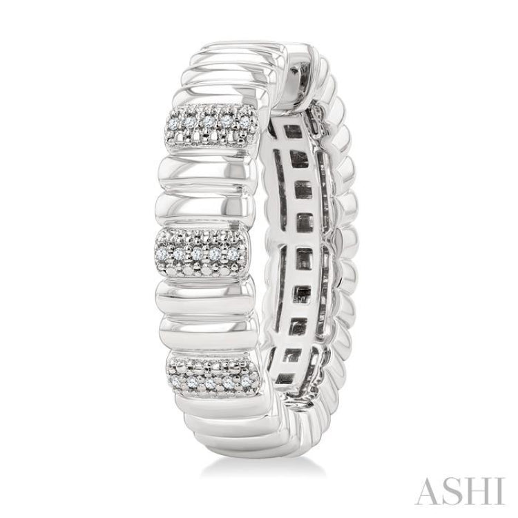 1/10 Ctw Wide Ribbed Plain Polished and Round Cut Diamond Pirouette Bold Fashion Hoop Earrings in Sterling Silver