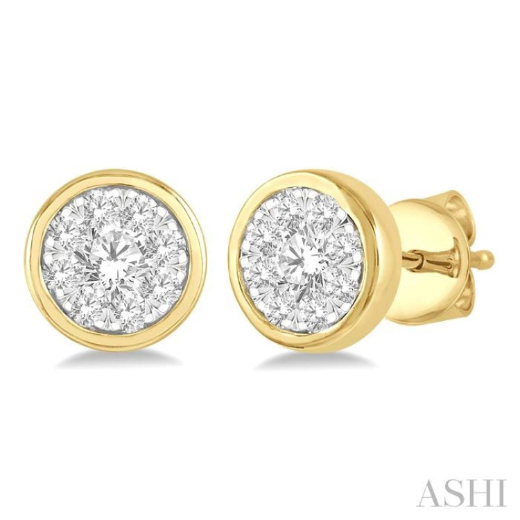 1/3 Ctw Lovebright Round Cut Diamond Bezel Stud Earring in 14K Yellow and White Gold