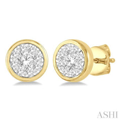 1/3 Ctw Lovebright Round Cut Diamond Bezel Stud Earring in 14K Yellow and White Gold