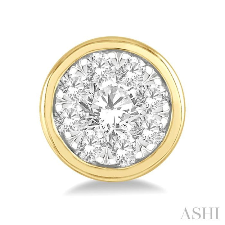1/3 Ctw Lovebright Round Cut Diamond Bezel Stud Earring in 14K Yellow and White Gold