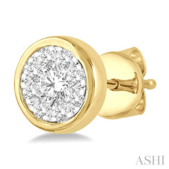 1/3 Ctw Lovebright Round Cut Diamond Bezel Stud Earring in 14K Yellow and White Gold