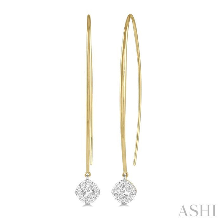 1/2 Ctw Cushion Shape Lovebright Round Cut Diamond Earring in 14K Yellow & White Gold