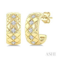 1/5 Ctw Bold Diagonal Crisscross Round Cut Golden Glow Diamond Fashion Half Hoop Earring in 10K Yellow Gold