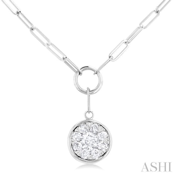 1/4 Ctw Lovebright Circular Shape Round Cut Diamond Paperclip Necklace in 14K White Gold