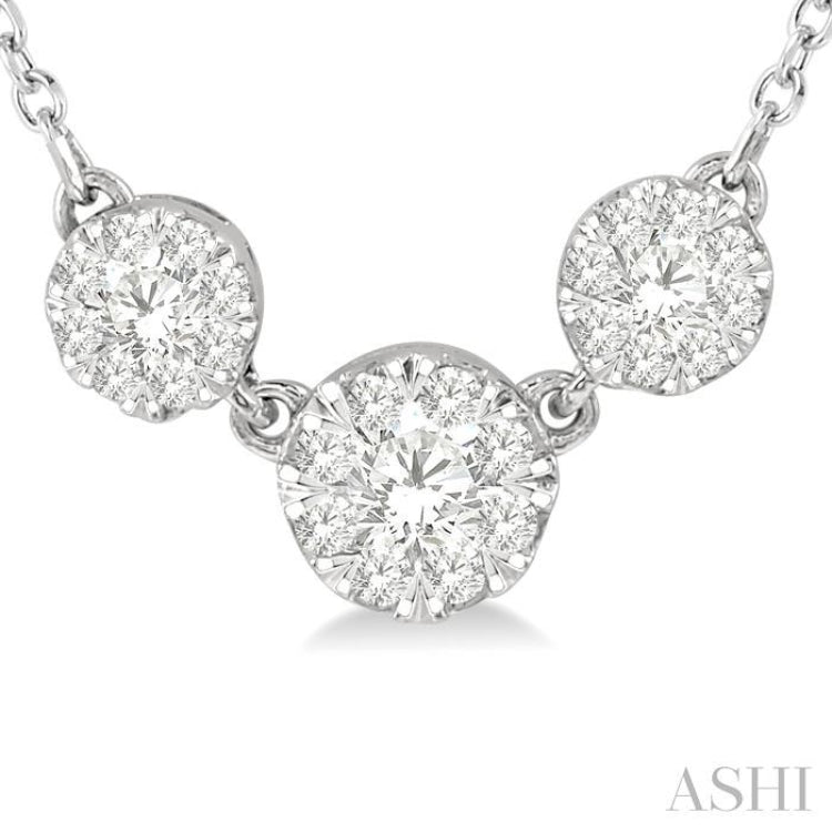 1/3 Ctw 3-Stone Lovebright Round Cut Diamond Necklace in 14K White Gold