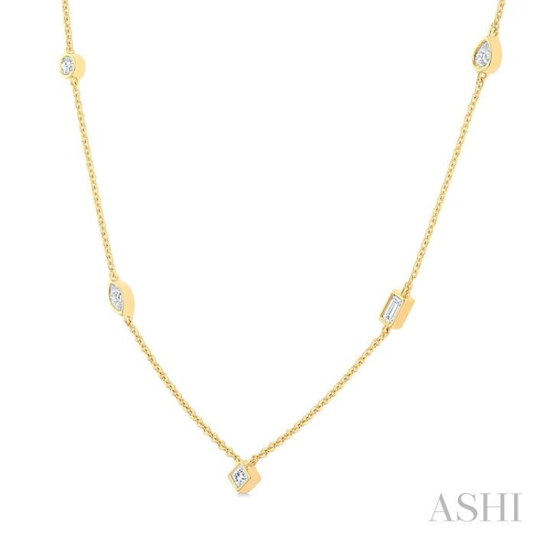 1/2 Ctw Bezel Set Mixed Cut Diamond Station Necklace in 14K Yellow Gold