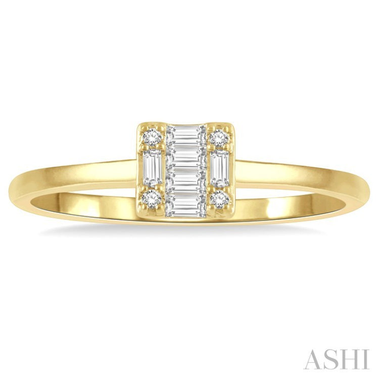1/8 Ctw Square Shape Baguette and Round Cut Diamond Petite Fashion Ring in 10K Yellow Gold