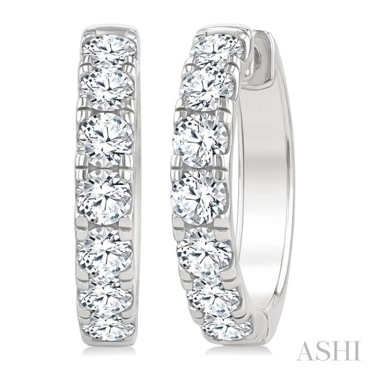 2 1/2 Ctw Round Cut Diamond Hoop Earrings in 14K White gold