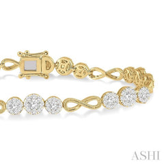 2 1/2 Ctw Tri-Mount Set & Milgrain Infinity Connector Lovebright Round Cut Diamond Bracelet in 14K Yellow and White Gold