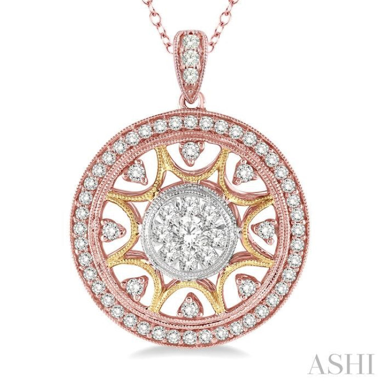 1 Ctw Round Cut Diamond Lovebright Pendant in 14K Tri Color Gold with Chain