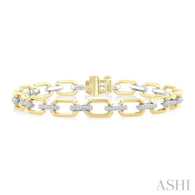 1/3 Ctw Round Cut Diamond Bold Octagonal Shape Link Bracelet in 10K Yellow and White Gold